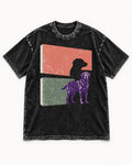 Labrador Retriever Field Test Brutalist Panels Graphic Washed Tee in Black, flat lay product photo