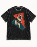 Frenchie Keep Your Angle Geometric Graphic Washed Tee in Black, flat lay product photo