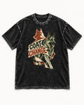Coat Change Running German Shepherd Dog Ribbon Graphic Washed Tee in Black, flat lay product photo