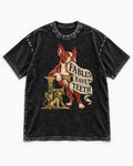Boston Terrier Fables Have Teeth Washed Tee in Black, flat lay product photo