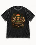 Good Friends Bad Hands Chihuahua Poker Scene Washed Tee in Black, flat lay product photo