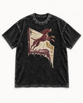 German Shorthaired Pointer Measure the Leap Torn Banner Graphic Washed Tee in Black, flat lay product photo