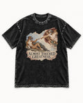Almost Touched Greatness Boxer Creation Fresco Graphic Washed Tee in Black, flat lay product photo