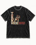Turn Where Open Frenchie Washed Tee in Black, flat lay product photo