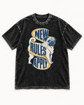 Pug New Rules Apply Ribbon Graphic Washed Tee in Black, flat lay product photo
