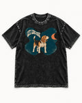 Left Looks Right Beagle Abstract Shapes Washed Tee in Black, flat lay product photo
