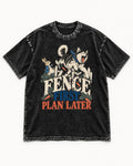 Husky Fence First Plan Later Garden Escape Graphic Washed Tee in Black, flat lay product photo