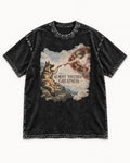 German Shepherd Dog Almost Touched Greatness Creation Parody Washed Tee in Black, flat lay product photo