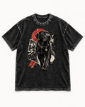 Labrador Retriever Camera City Halftone Collage Graphic Washed Tee in Black, flat lay product photo