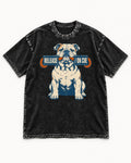 English Bulldog Release on Cue Rope Sign Graphic Washed Tee in Black, flat lay product photo