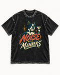 Boston Terrier Noise With Manners Cocktail Graphic Washed Tee in Black, flat lay product photo