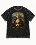 Smile Under Review Beagle Portrait Washed Tee in Black, flat lay product photo