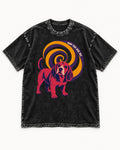 Now You See Me Beagle Spiral Washed Tee in Black, flat lay product photo