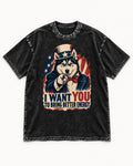 Husky I Want You to Bring Better Energy Patriotic Poster Graphic Washed Tee in Black, flat lay product photo