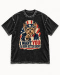 Yorkshire Terrier I Want You to Bring Better Energy Recruitment Poster Graphic Washed Tee in Black, flat lay product photo