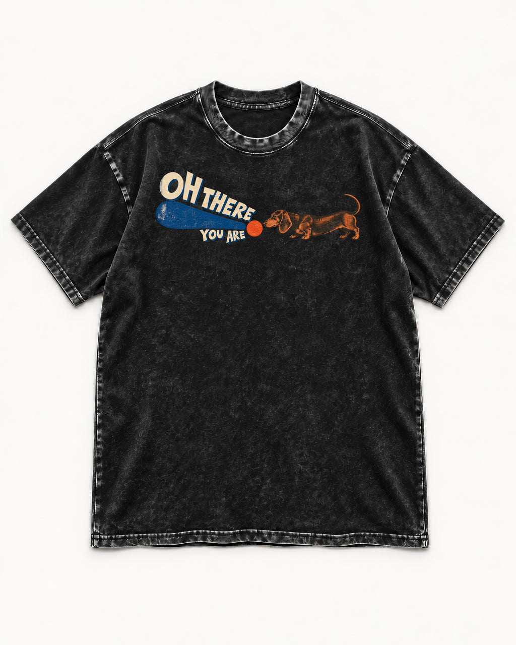Dachshund Oh There You Are Ball Graphic Washed Tee in Black, flat lay product photo