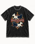 Pug Sidekicks Need Sidekicks Heraldic Graphic Washed Tee in Black, flat lay product photo