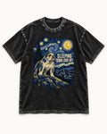 English Bulldog Sleeping Town Loud Sky Starry Night Graphic Washed Tee in Black, flat lay product photo