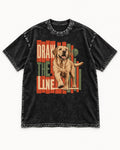 Labrador Retriever Draw the Line Stepping Graphic Washed Tee in Black, flat lay product photo