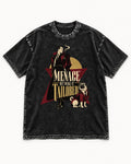 Pug Menace But Make It Tailored Graphic Washed Tee in Black, flat lay product photo