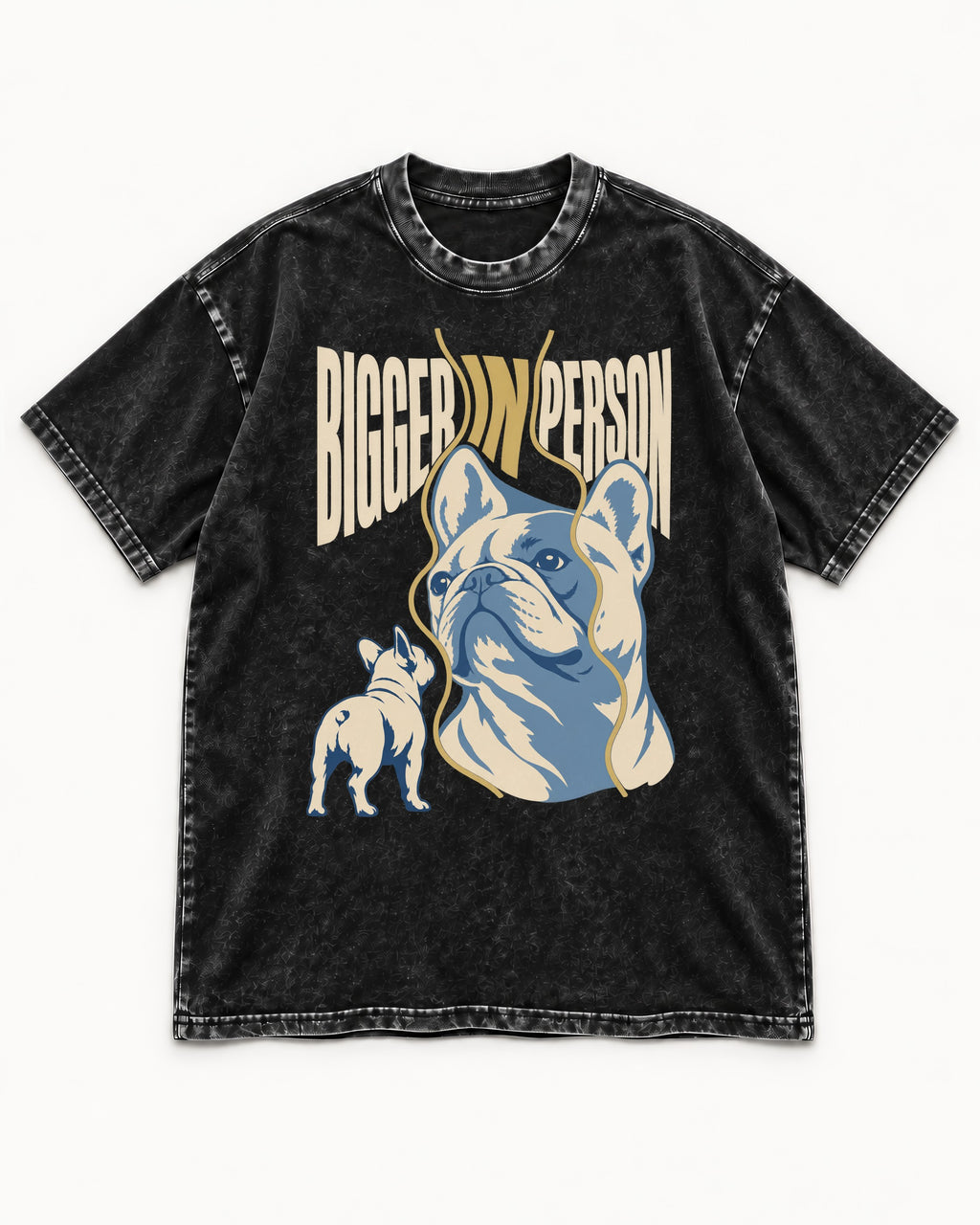 Frenchie Bigger in Person Mirror Graphic Washed Tee in Black, flat lay product photo