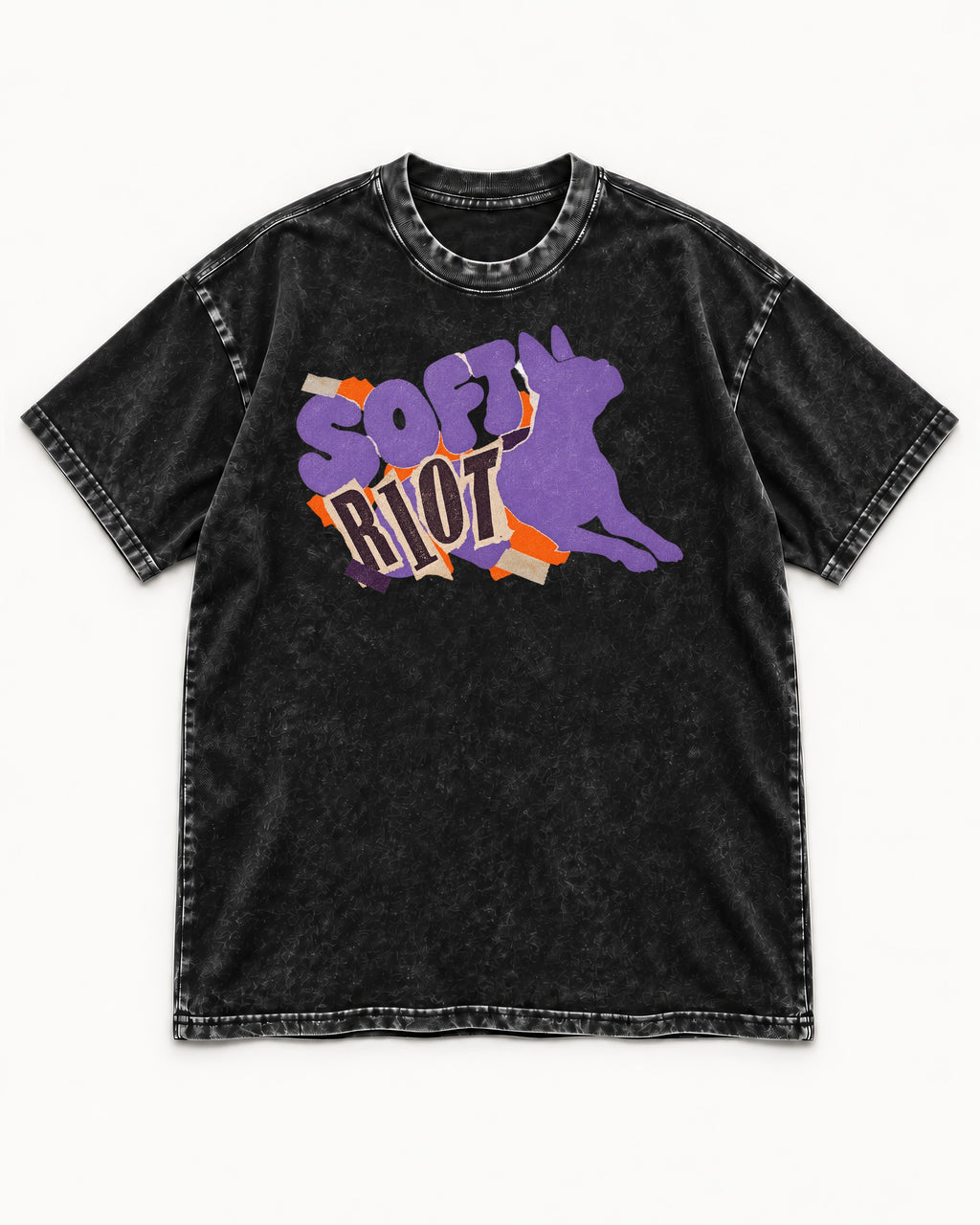 Soft Riot Boston Terrier Graphic Washed Tee in Black, flat lay product photo