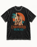 Yorkshire Terrier Unbothered by Scale Tropical Architecture Graphic Washed Tee in Black, flat lay product photo