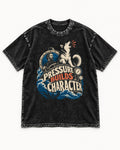 Husky Pressure Builds Character Deep Sea Graphic Washed Tee in Black, flat lay product photo