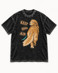 Golden Retriever Keep Some Air Looking Back Graphic Washed Tee in Black, flat lay product photo