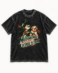 Golden Retriever Motoring Without a License to Think Driving Graphic Washed Tee in Black, flat lay product photo