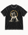 Frenchie Stubborn Leash Monument Graphic Washed Tee in Black, flat lay product photo