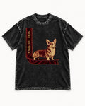 Corgi Stay the Span Ribbon Washed Tee in Black, flat lay product photo