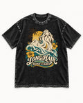 Shih Tzu Long Hair Don't Care Tropical Wave Graphic Washed Tee in Black, flat lay product photo