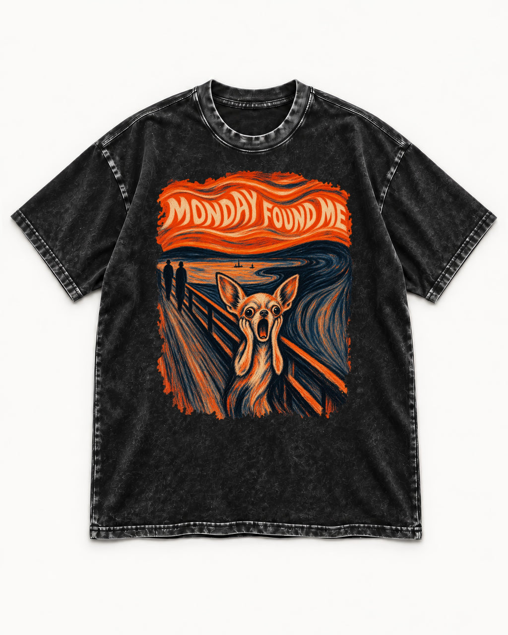 Monday Found Me Chihuahua Scream Banner Washed Tee in Black, flat lay product photo