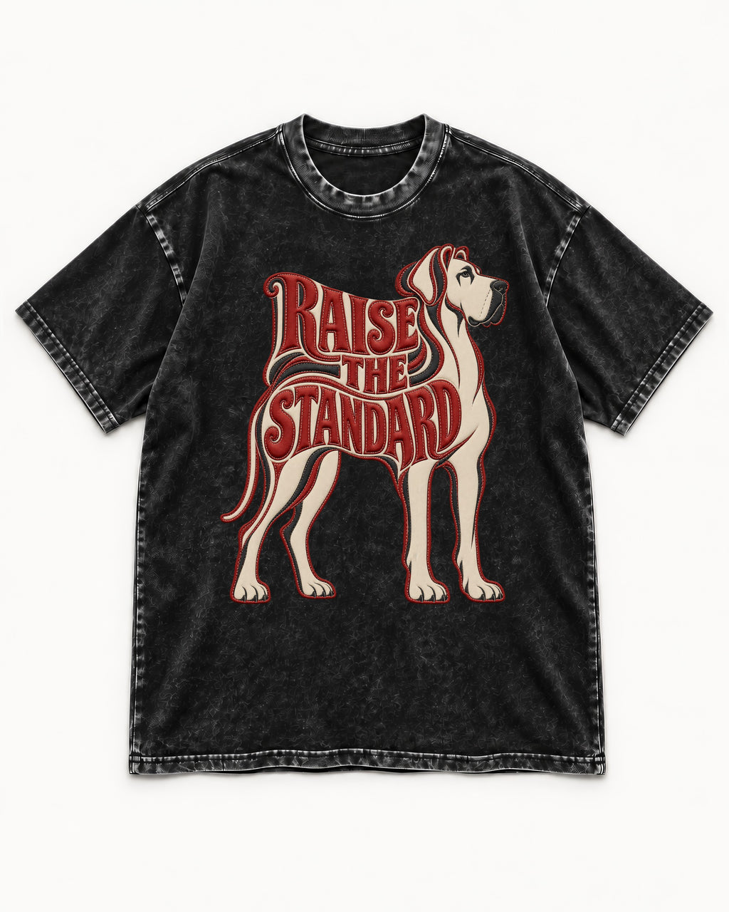 Great Dane Raise the Standard Typography Graphic Washed Tee in Black, flat lay product photo