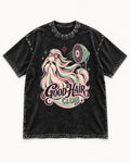 Shih Tzu Good Hair Club Salon Fan Graphic Washed Tee in Black, flat lay product photo