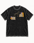 Here and Here Stepping Labrador Retriever Graphic Washed Tee in Black, flat lay product photo