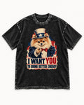 Pomeranian I Want You to Bring Better Energy Uncle Sam Graphic Washed Tee in Black, flat lay product photo