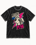Shih Tzu Petite but Punk Lightning Graphic Washed Tee in Black, flat lay product photo