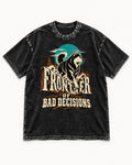 Husky Frontier of Bad Decisions Desert Graphic Washed Tee in Black, flat lay product photo