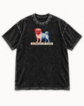 Pug Always in View Split Leash Graphic Washed Tee in Black, flat lay product photo