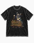 Boston Terrier Gulliver’s Little Giant Washed Tee in Black, flat lay product photo