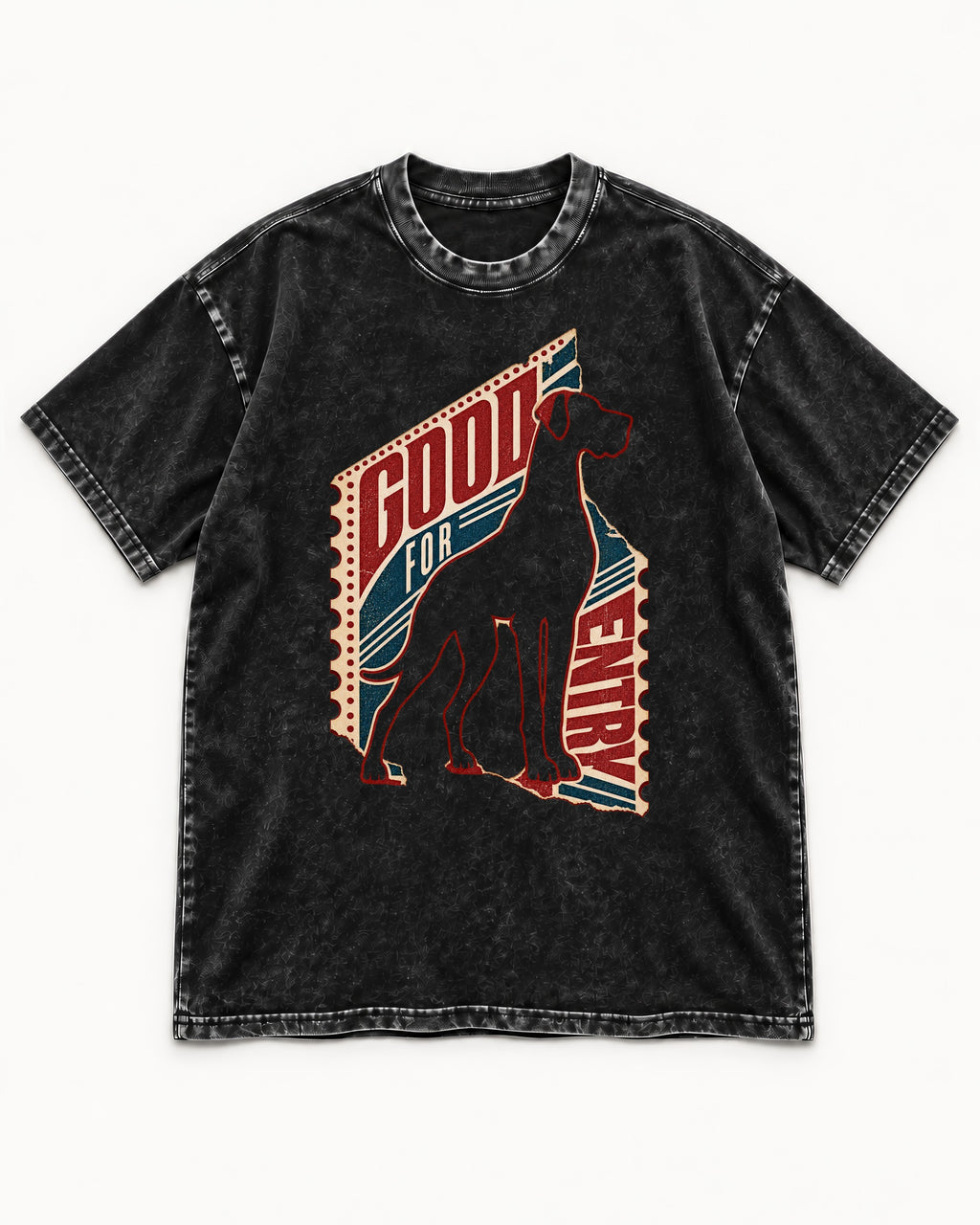 Great Dane Good for Nothing Ticket Cutout Graphic Washed Tee in Black, flat lay product photo