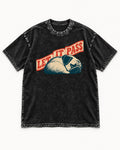 Pug Let It Pass Sleeping Banner Graphic Washed Tee in Black, flat lay product photo