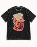 Frenchie Good Copy Stapled Zine Graphic Washed Tee in Black, flat lay product photo