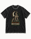 Build A Better Distance Moon Woodcut German Shepherd Dog Graphic Washed Tee in Black, flat lay product photo