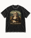 Shih Tzu Smile Under Review Old Master Portrait Graphic Washed Tee in Black, flat lay product photo
