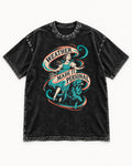 Golden Retriever Weather Made It Personal Woman Graphic Washed Tee in Black, flat lay product photo