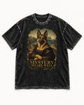 German Shepherd Dog Mystery Wears Well Renaissance Portrait Washed Tee in Black, flat lay product photo