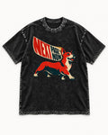Corgi Next Page Now Pennant Graphic Washed Tee in Black, flat lay product photo